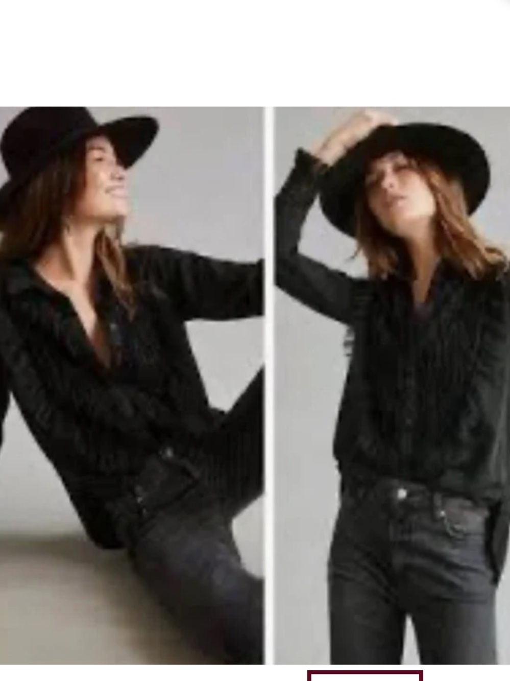 Pilcro Anthropologie Blouse Top Black Ruffle Button Up Boho Western Large